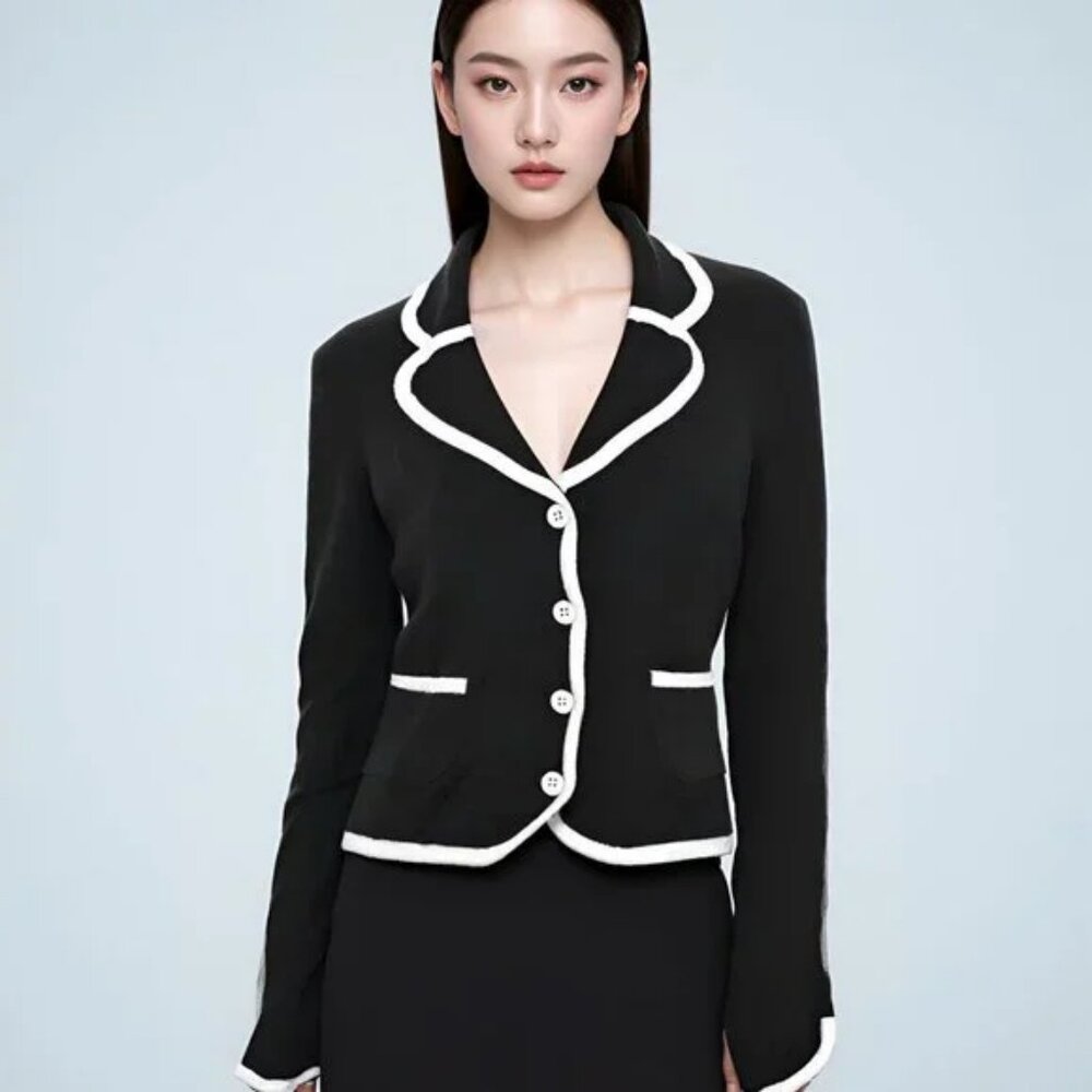 Ann Taylor Minimalist Black White Color Block Cardigan Sweater Knit Blazer S P